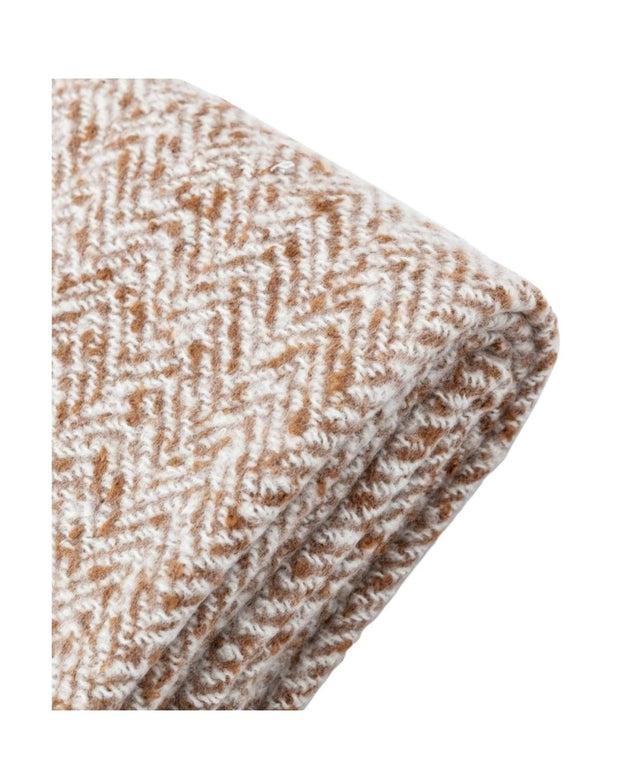 Tan Herringbone Faux Mohair Throw