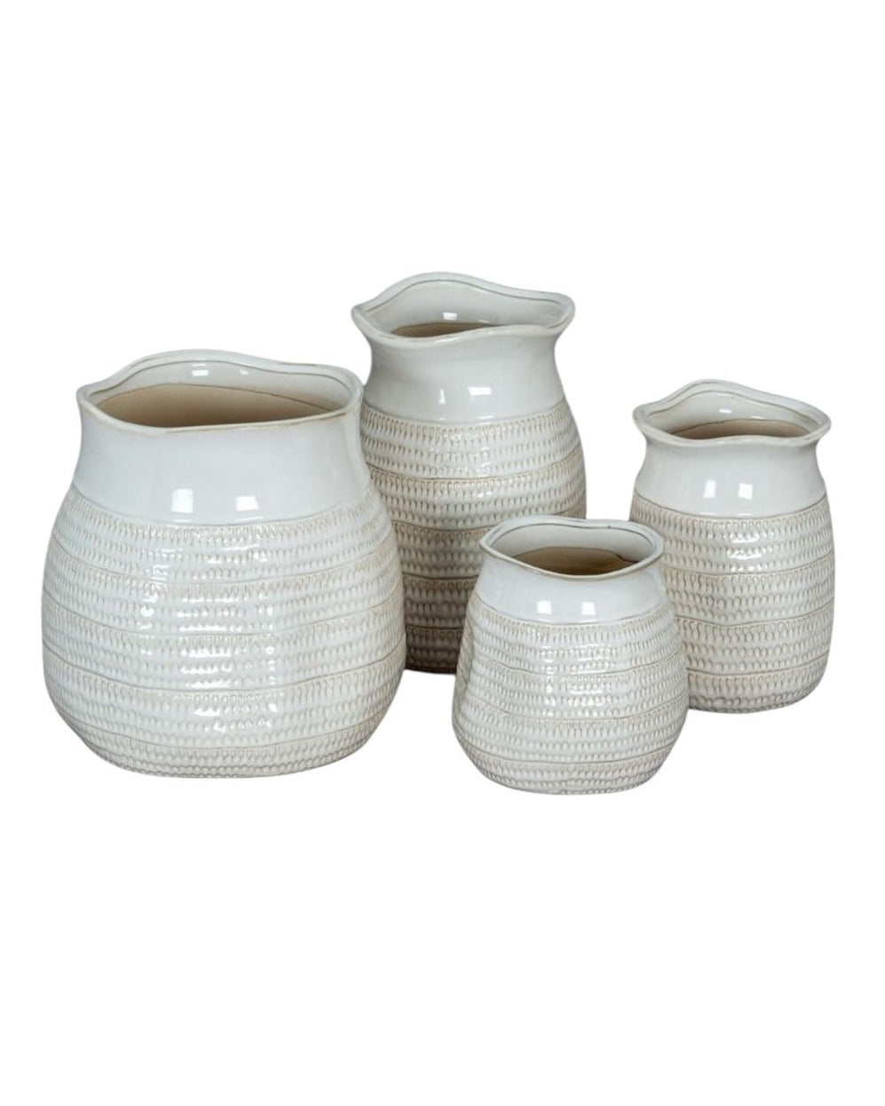 Tava White Ceramic Wide Neck Textured Vase