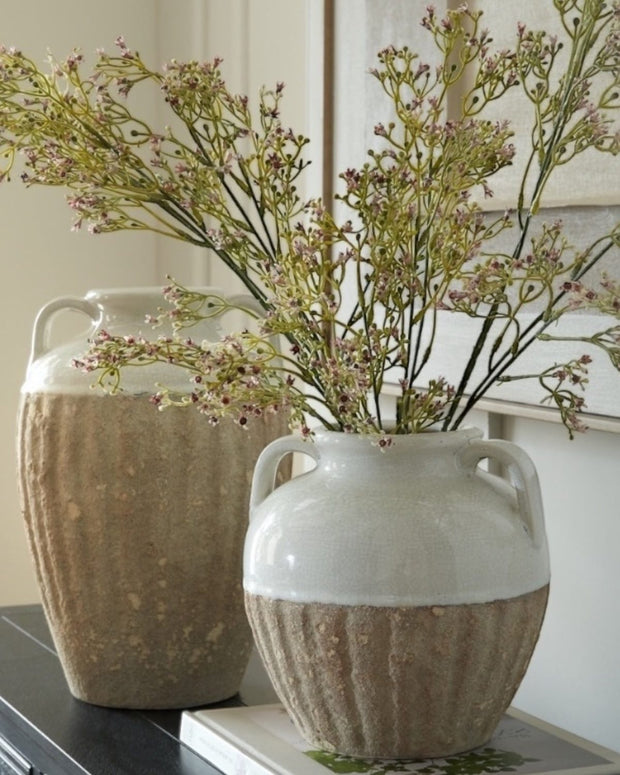 Thorne White And Beige Amphora Rustic Vase