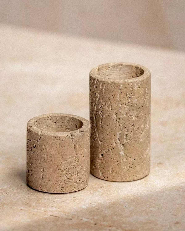 Travertine Stone Tea Light Candle Holders - Set of Two - Home DecorHome Decor - Lulu Loves Home
