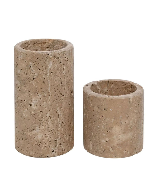 Travertine Stone Tea Light Candle Holders - Set of Two - Home DecorHome Decor - Lulu Loves Home