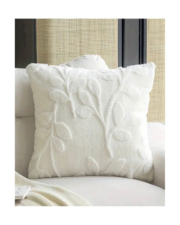 Velvet Cream Cushion Cover With Small Leaf Print - PRE ORDER TWO WEEK DELIVERY