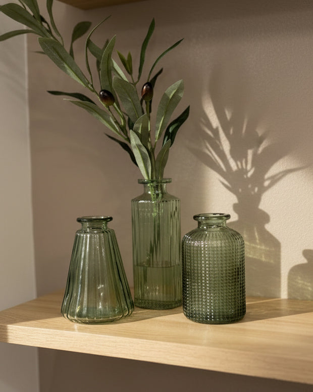 Olive Green Glass Bottle Bud Vase - Home DecorHome Decor - Lulu Loves Home