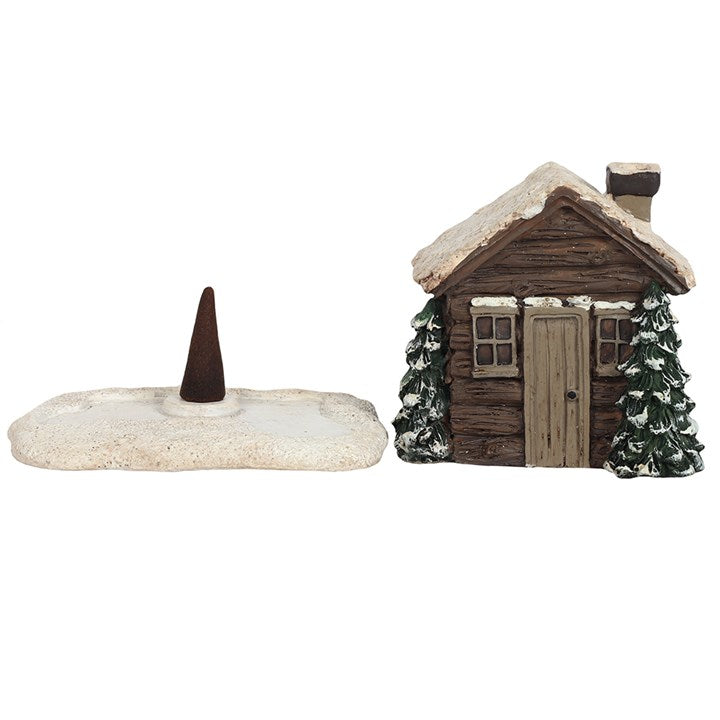 Christmas Log Cabin House Incense Cone Burner and Box Of Cones