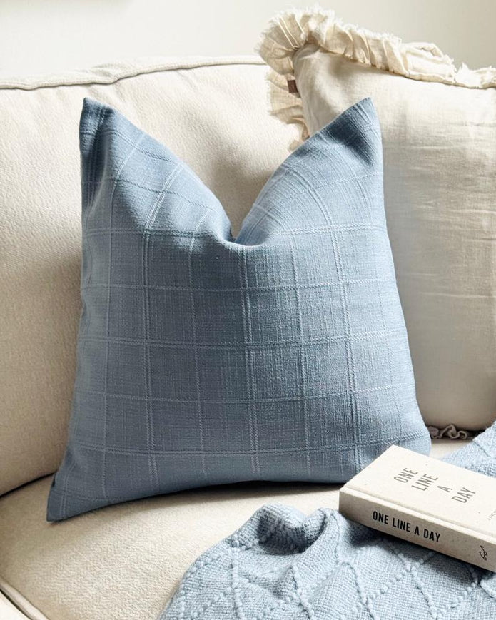 Ocean Blue Woven Square Design Cushion Cover
