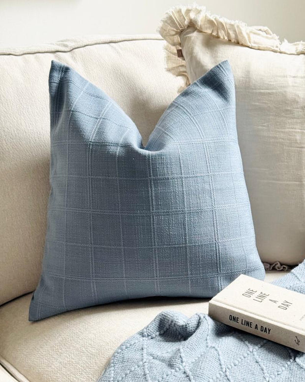 Ocean Blue Woven Square Design Cushion Cover