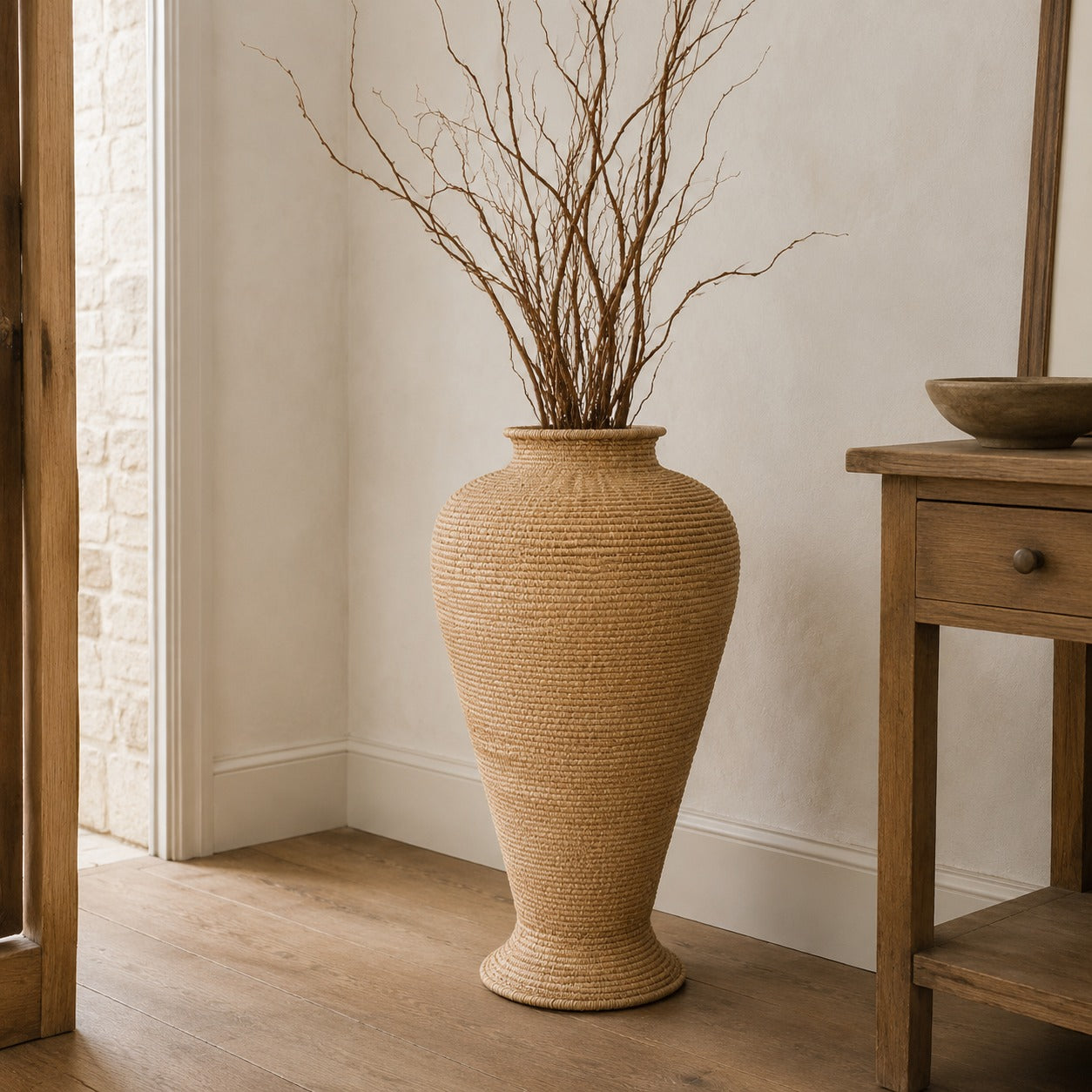 Rattan Large Floor Standing Vase