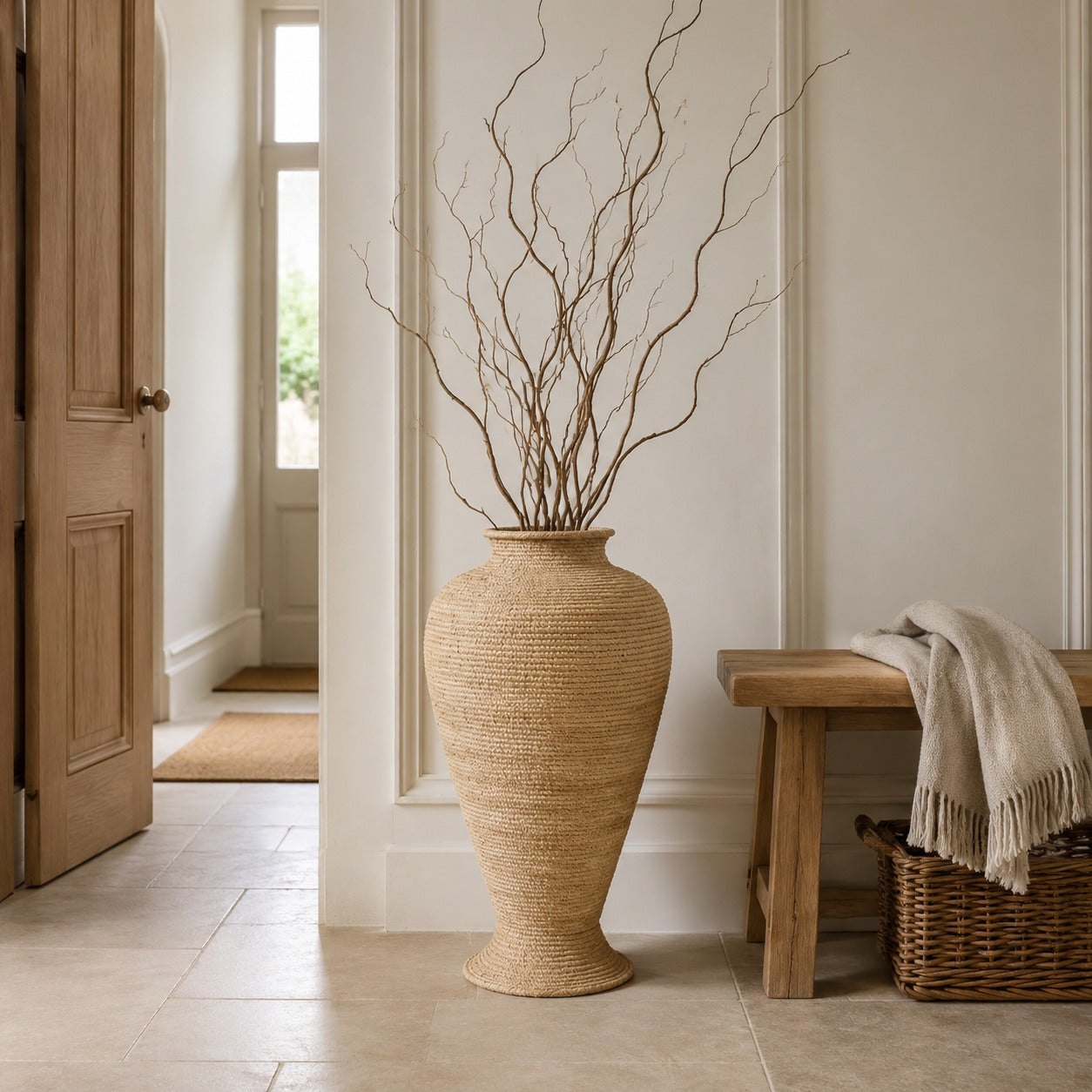 Rattan Large Floor Standing Vase