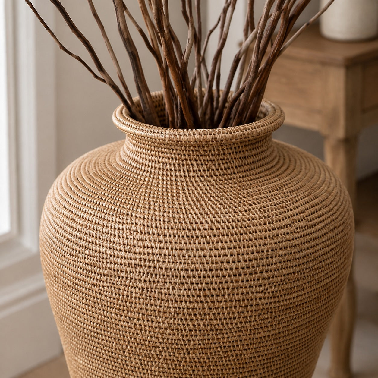 Rattan Large Floor Standing Vase