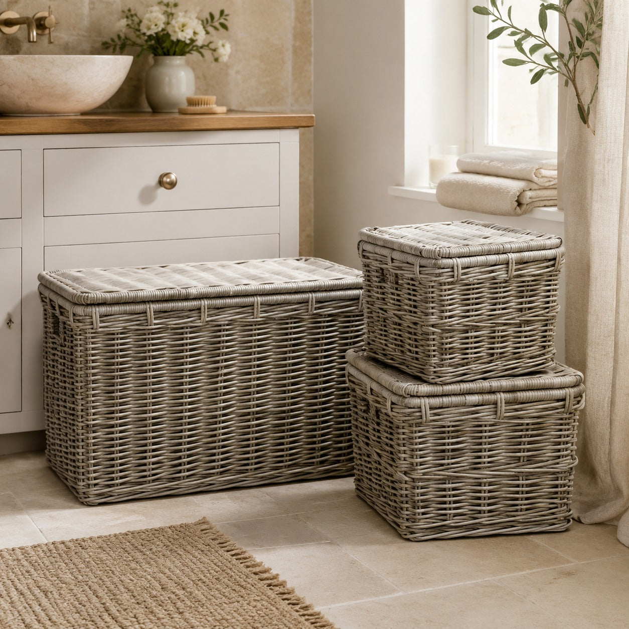 Rattan Wicker Lidded Storage Trunk