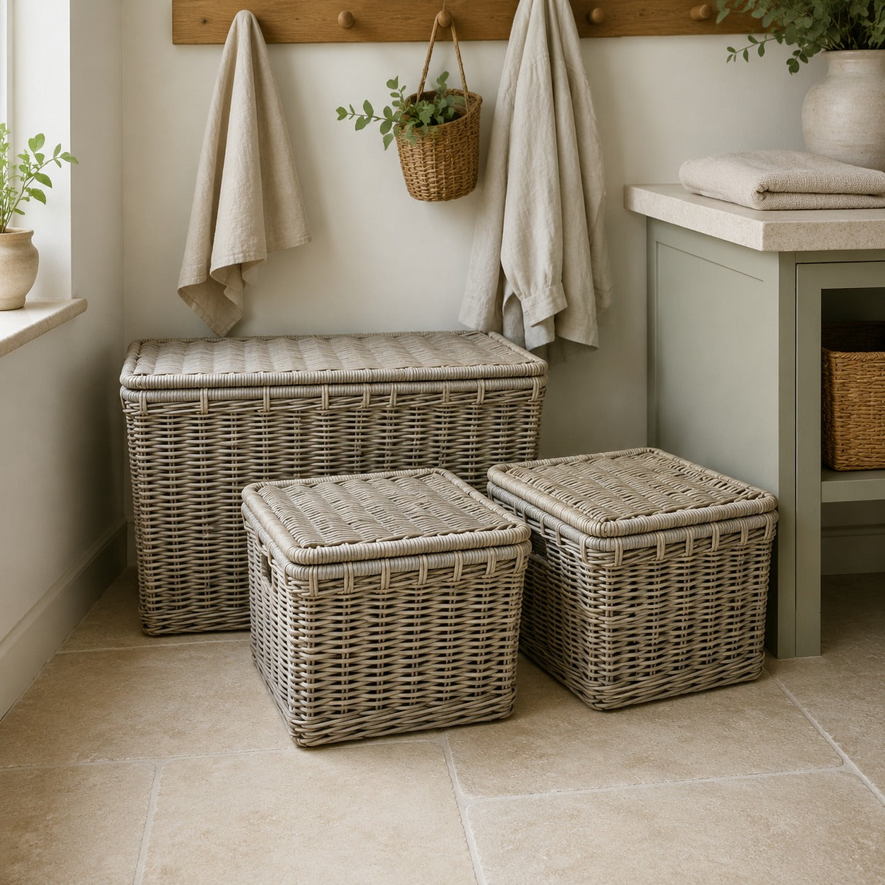 Rattan Wicker Lidded Storage Trunk