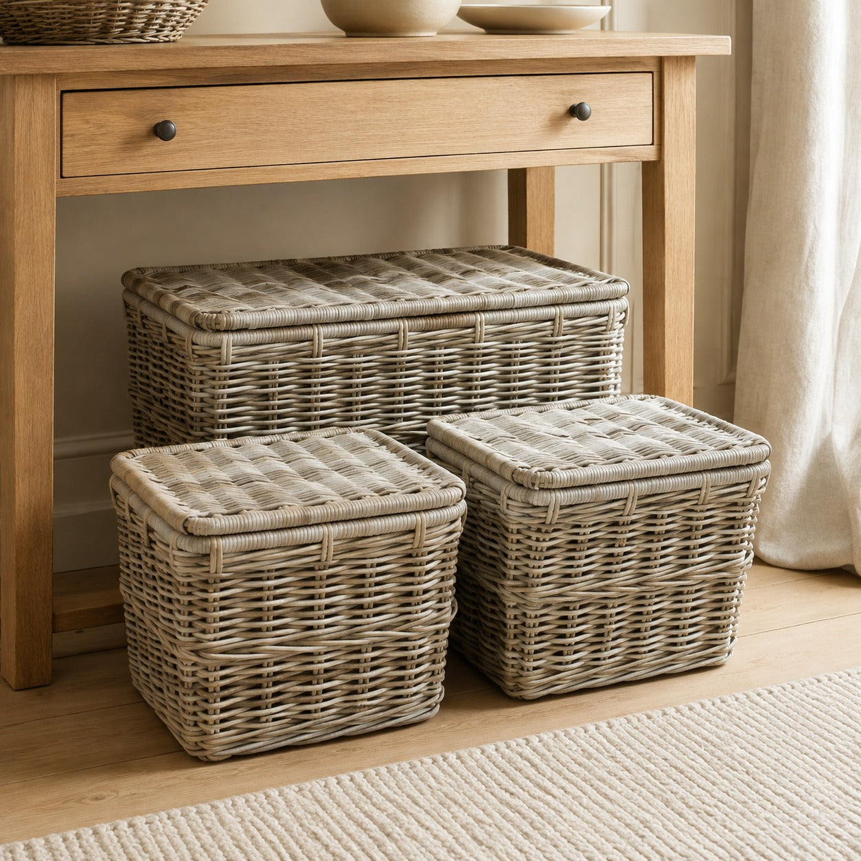 Rattan Wicker Lidded Storage Trunk