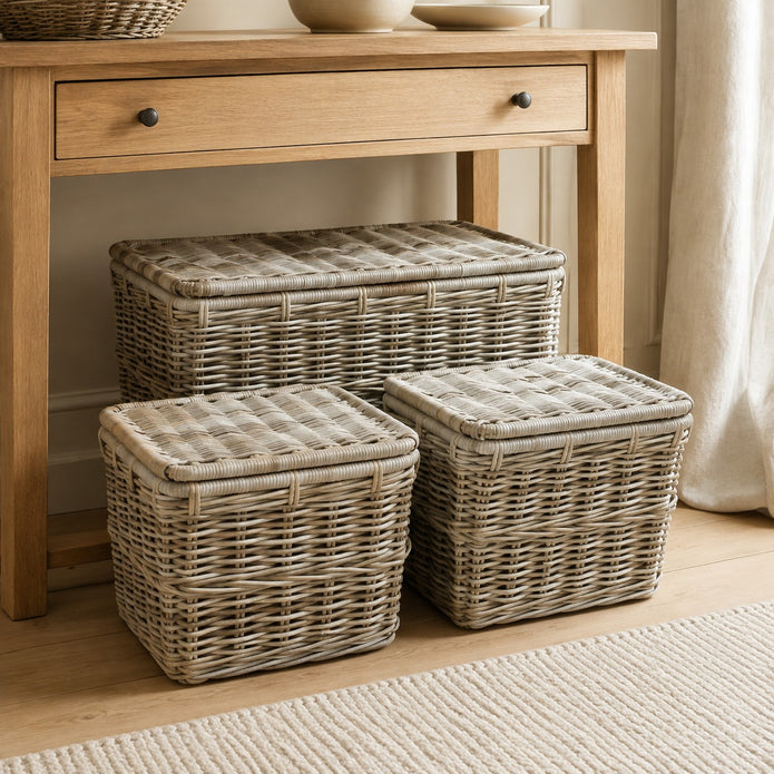 Rattan Wicker Lidded Storage Trunk