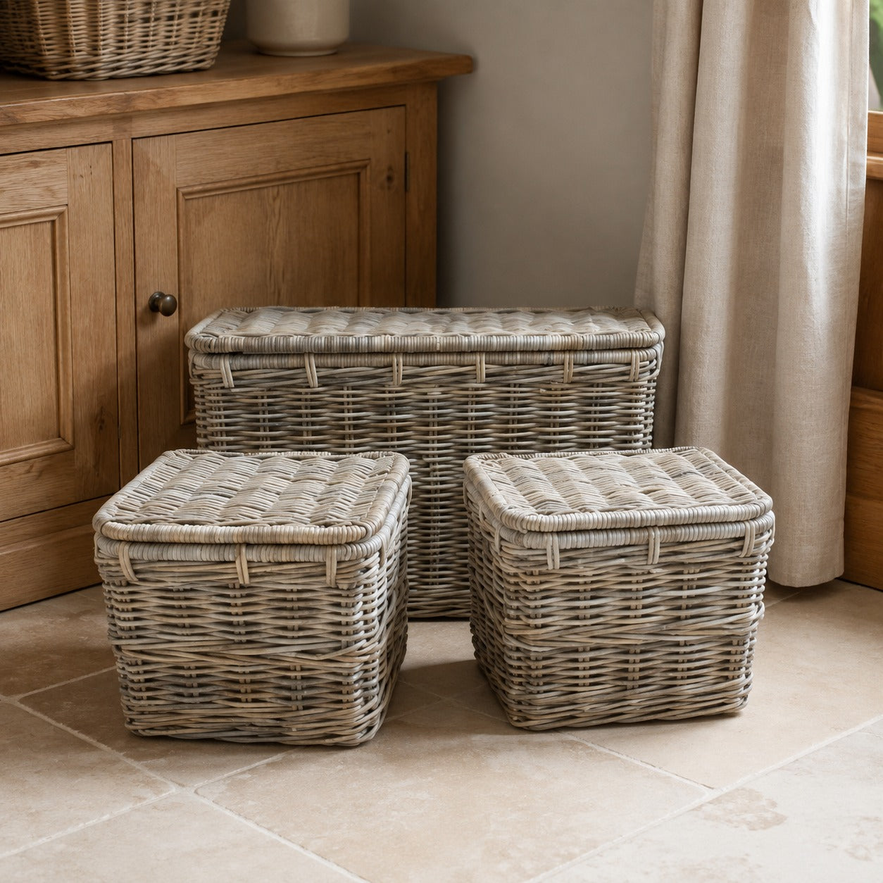 Rattan Wicker Lidded Storage Trunk