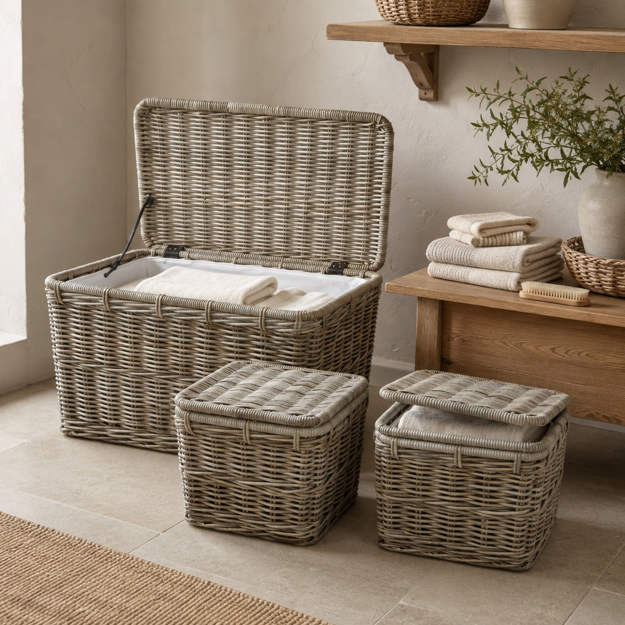 Rattan Wicker Lidded Storage Trunk