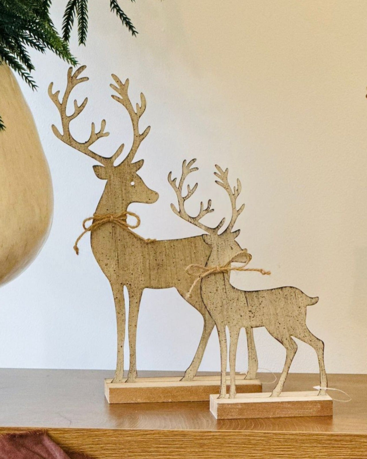 Rustic Metal Reindeer On Wood Stand