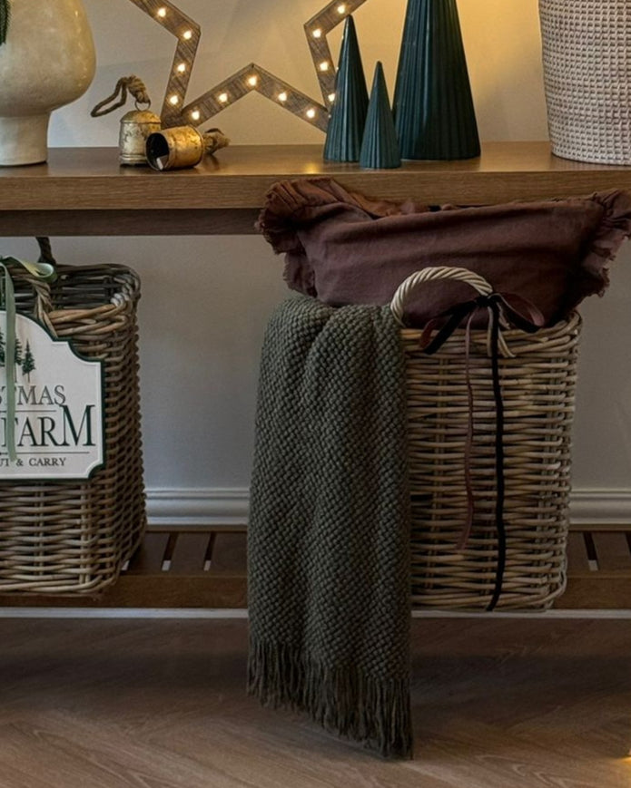 Olive Green Throw - Knitted Blanket