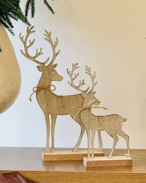 Rustic Metal Reindeer On Wood Stand