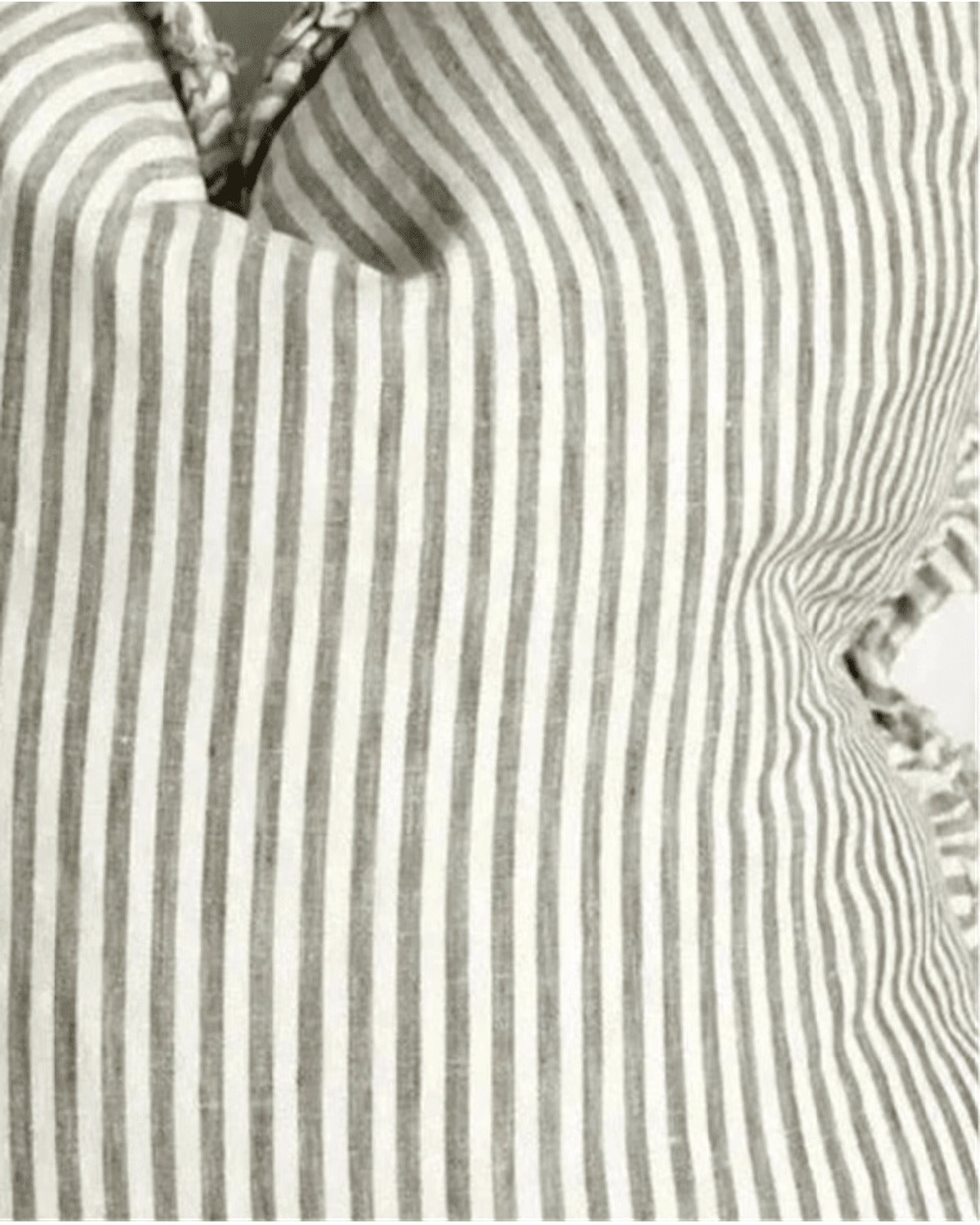 Hallie Olive Green Square Pinstripe Ruffled Linen Cushion Cover