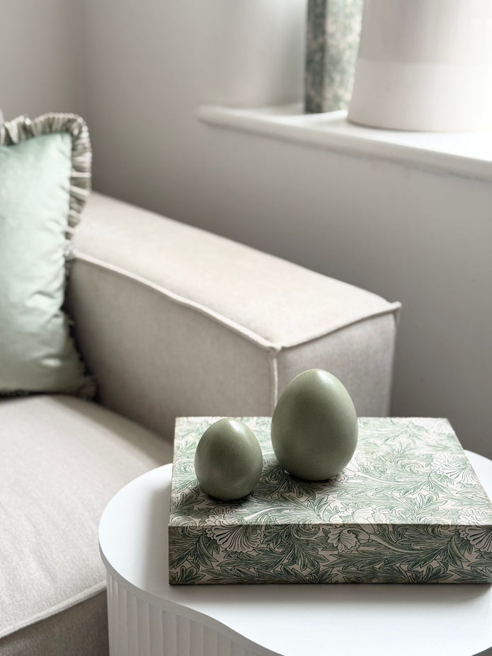 Olive Green Ceramic Decor Eggs - Set of Two