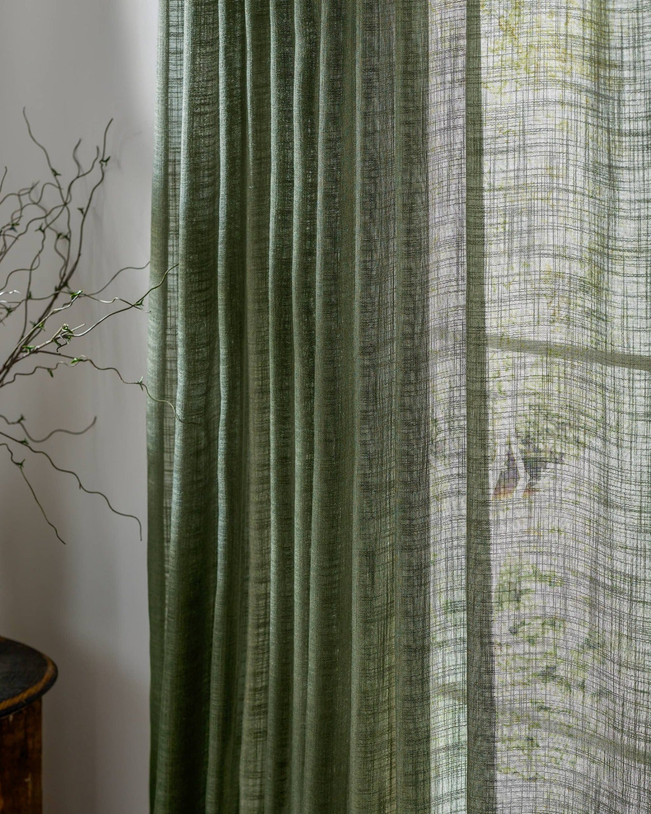 Yard Olive Green Woven Sheer Voile Curtain Panel