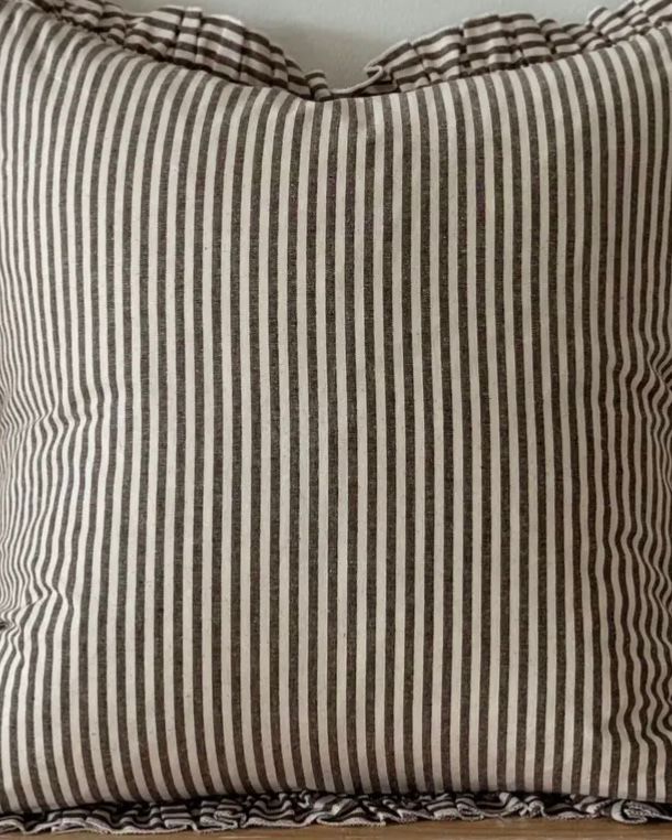 Chocolate brown Darcy pinstripe cushion cover from Ellenvale Trade, soft furnishings, extra large size, textured fabric with pinstripe pattern.