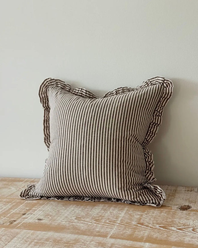 Chocolate brown pinstripe cushion cover from Ellenvale Trade, extra large size, soft furnishings with a stylish pinstripe pattern.