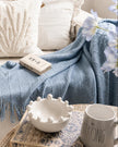 Ocean Blue Diamond Pattern Knitted Throw