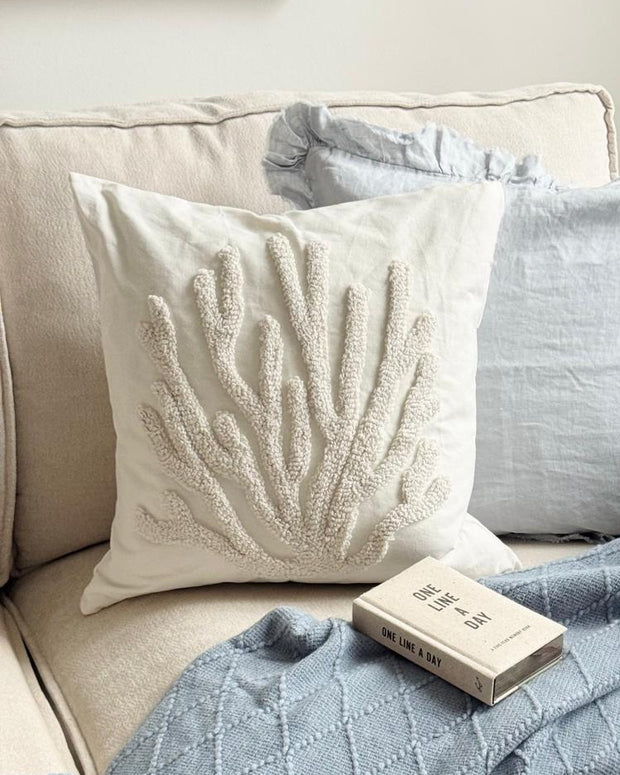 Neutral Embroidered Coral Cushion Cover