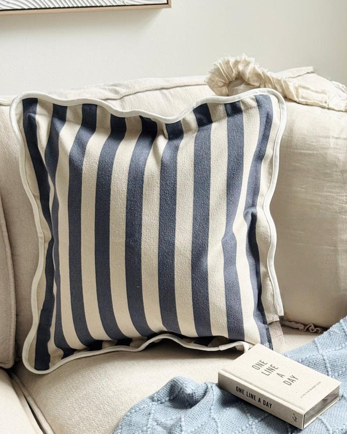 Chloe Navy Blue Square Scalloped Cushion Cover