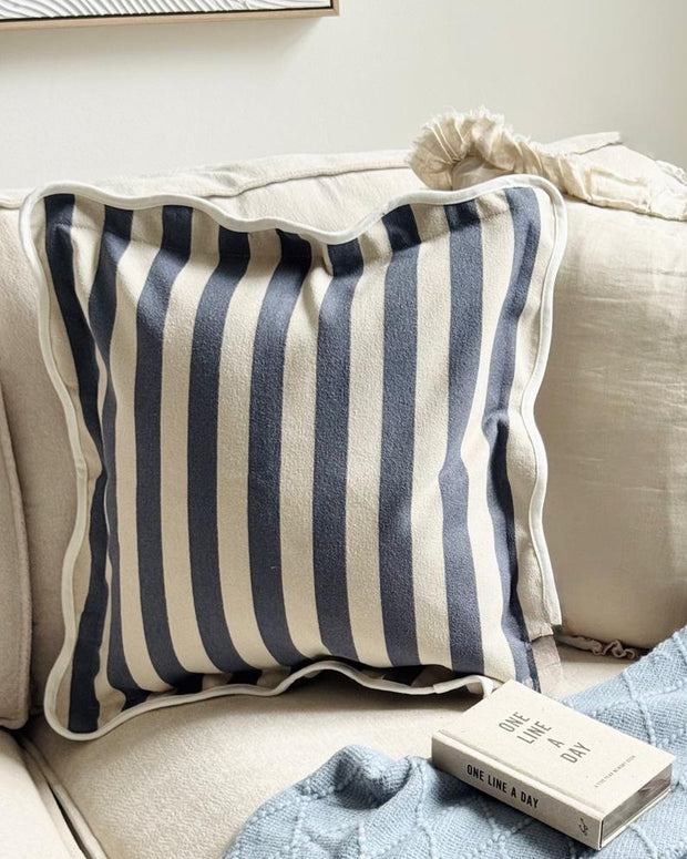 Chloe Navy Blue Square Scalloped Cushion Cover