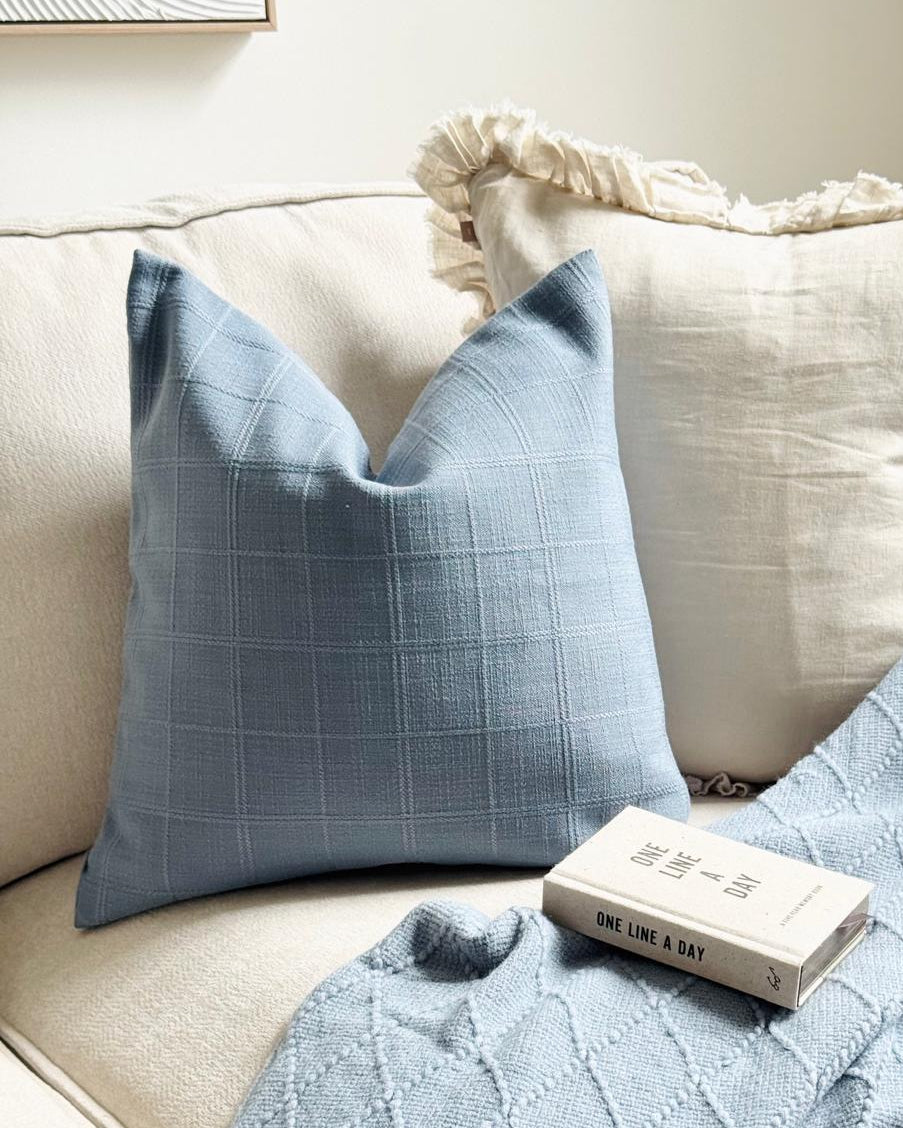 Ocean Blue Woven Square Design Cushion Cover
