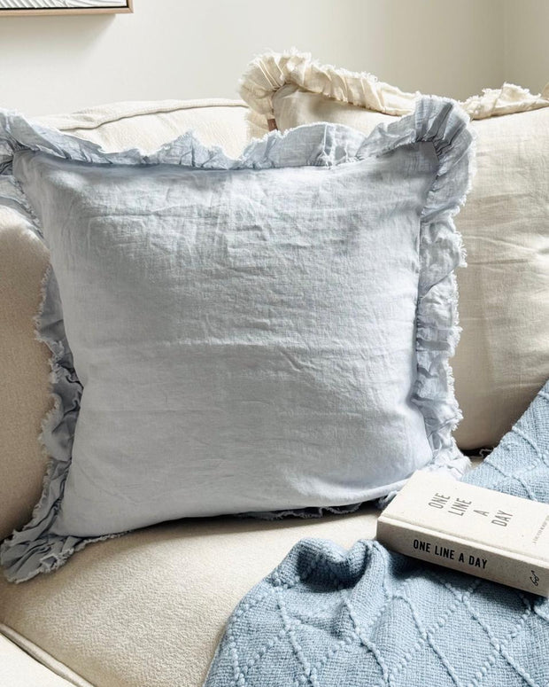 Hallie Ocean Blue Luxury Square Cotton Blend Cushion Cover