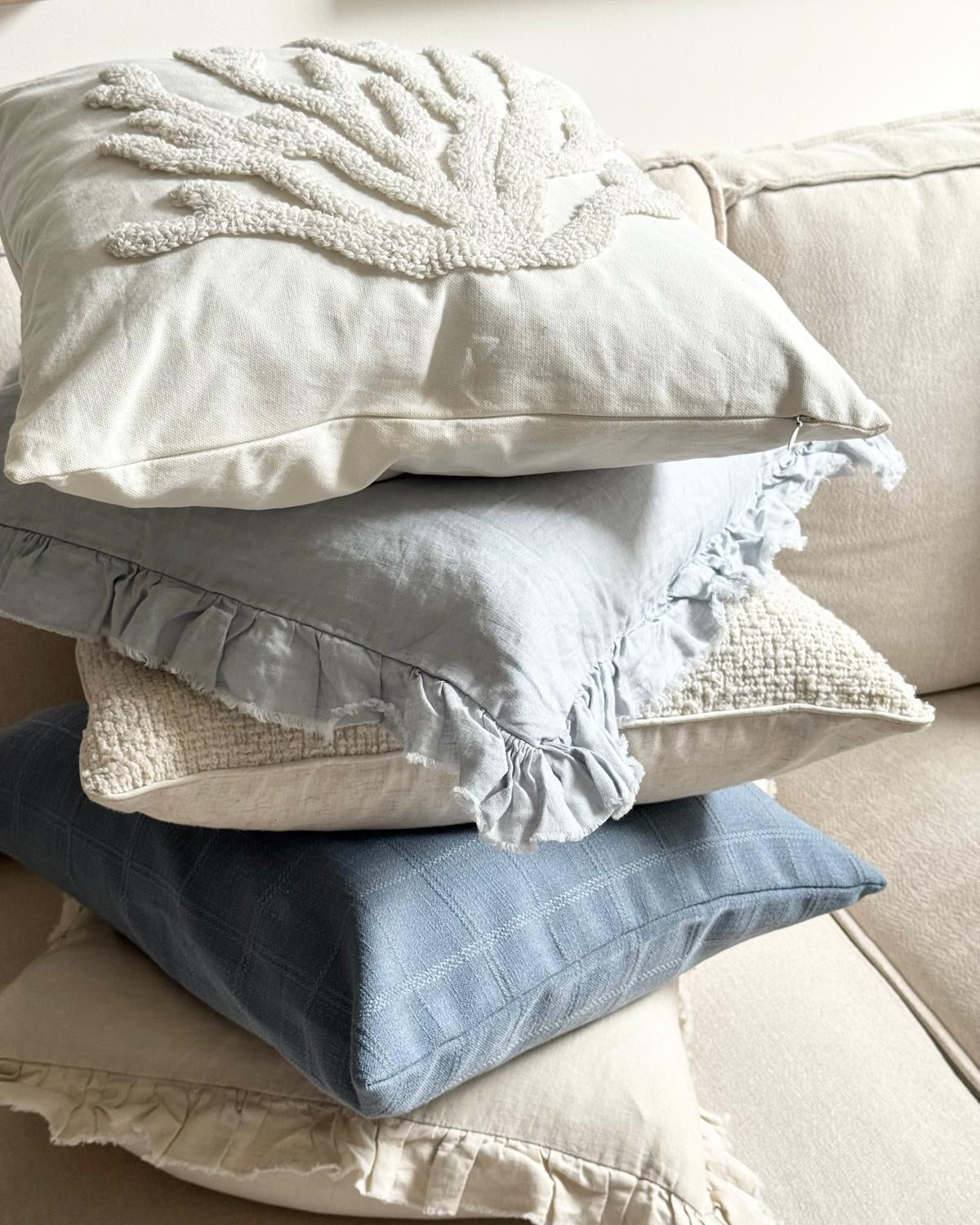 Ocean Blue Woven Square Design Cushion Cover