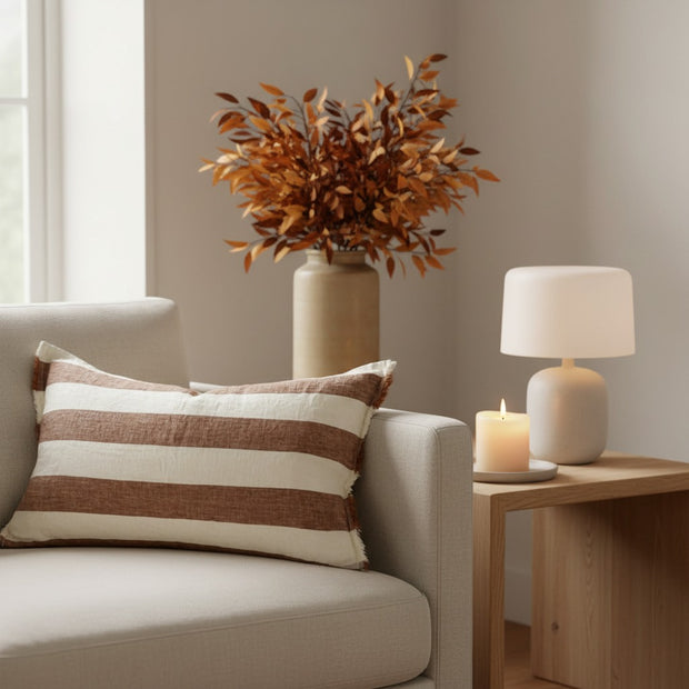 Esmee Rust Brown Wide Stripe Rectangle Linen Blend Cushion Cover