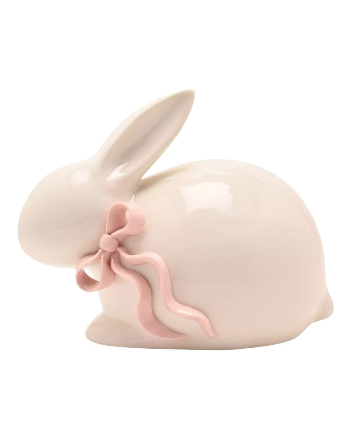 White Bunny With Pink Bow Ornament | Ceramic Easter Decoration