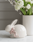 White Bunny With Pink Bow Ornament | Ceramic Easter Decoration