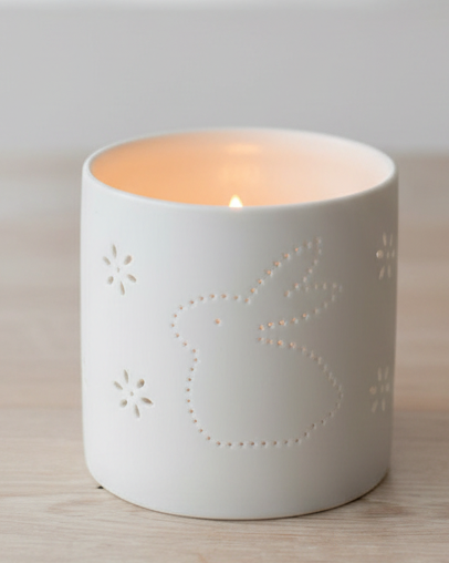 White Ceramic Bunny Rabbit Tealight Candle Holder