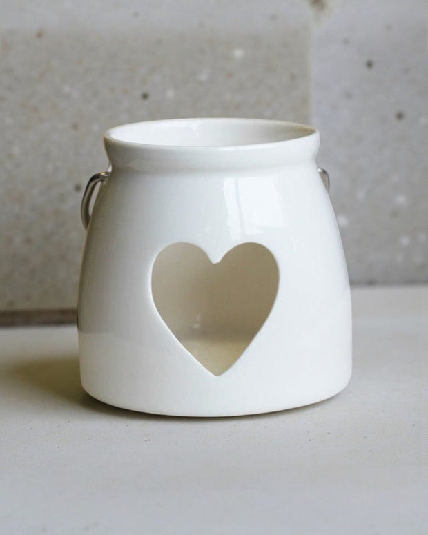 White Ceramic Cut Heart Tealight Candle Holder