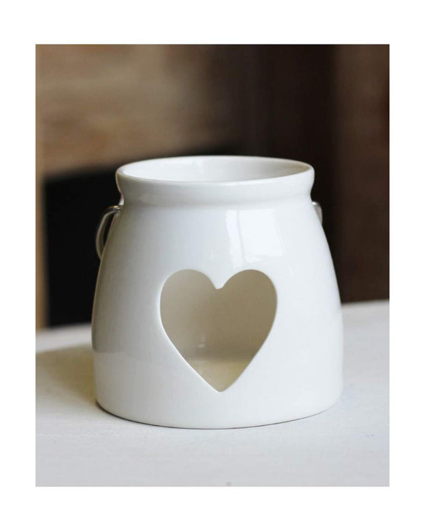White Ceramic Cut Heart Tealight Candle Holder