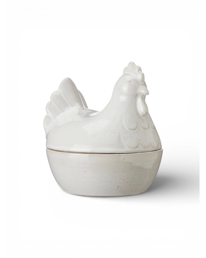 White Ceramic Hen Egg Holder with Lid
