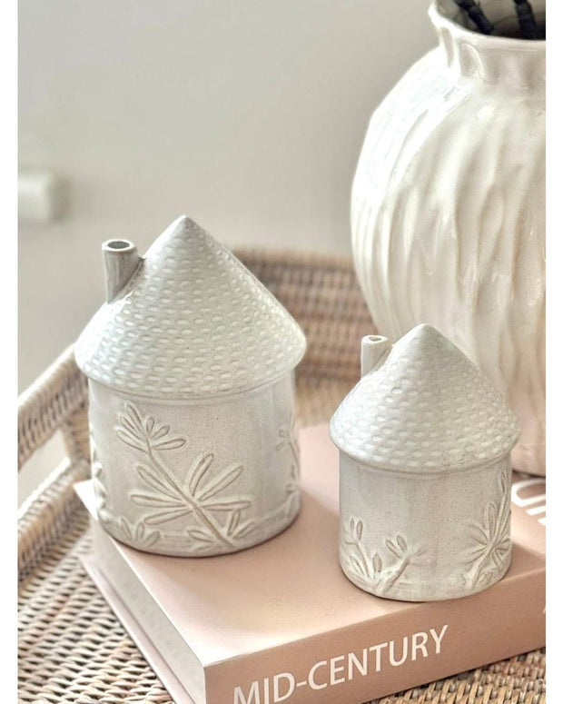 White Ceramic House With Flower Detailing