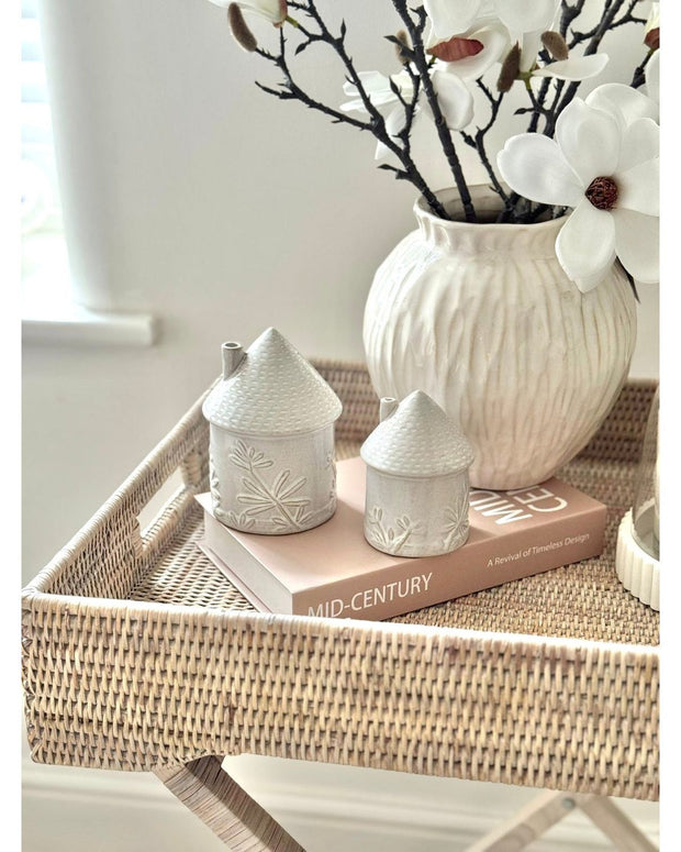 White Ceramic House With Flower Detailing