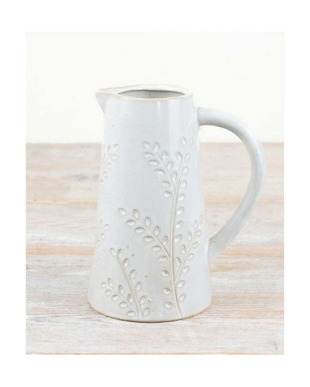 White Ceramic Leaf Embossed Jug