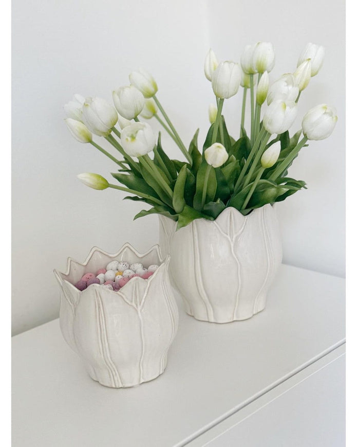 White Ceramic Leslie Tulip Pot