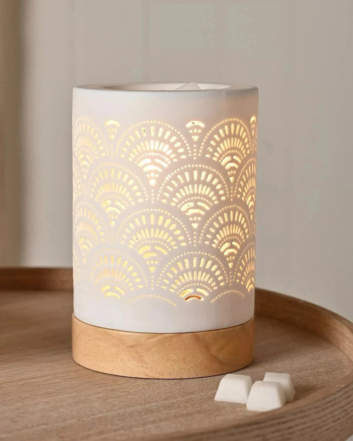 White Ceramic Loire Wax Melt & Oil Electric Burner - White Lace