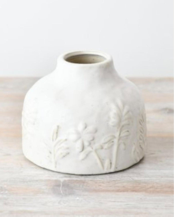 White Ceramic Pippa Embossed Floral Vase