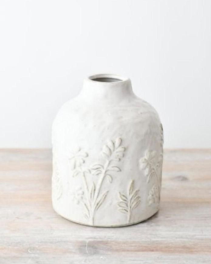 White Ceramic Pippa Embossed Floral Vase