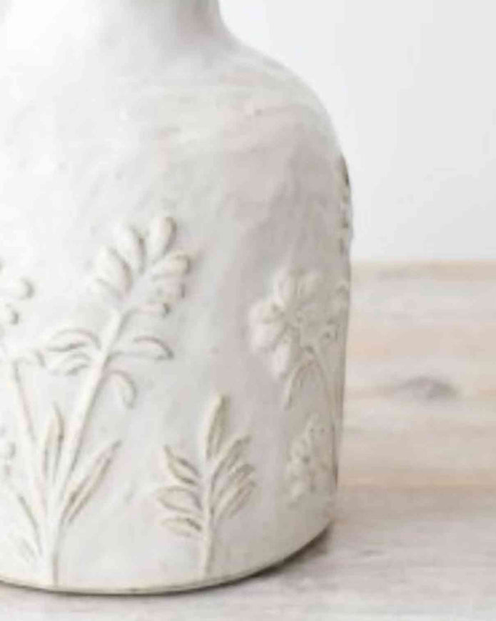 White Ceramic Pippa Embossed Floral Vase