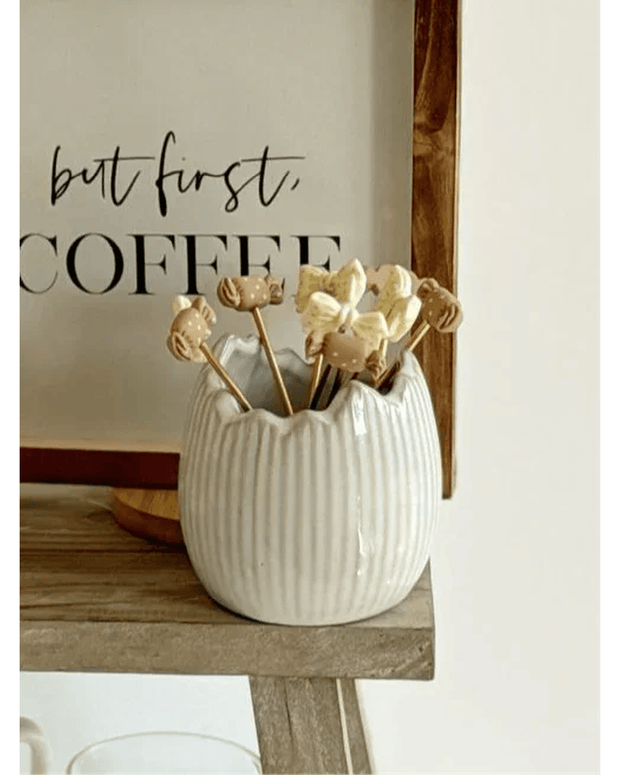 White Ceramic Ribbed Egg Plant Pots - Set Of Two - Lulu Loves Home Lulu Loves Home 